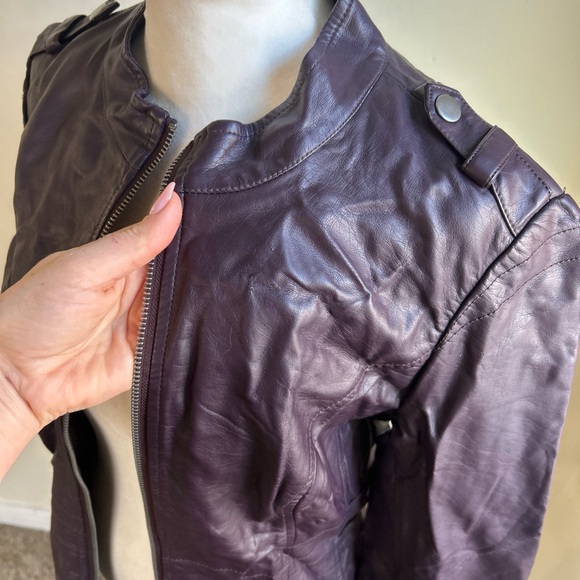 ▶️ Blanc Noir Women’s S Purple Moto Jacket Vegan Leather Full Zip Pockets NEW - Picture 12 of 16